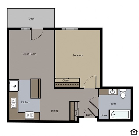 Floor plan for 1 bed, 1 bath, 718 sqft